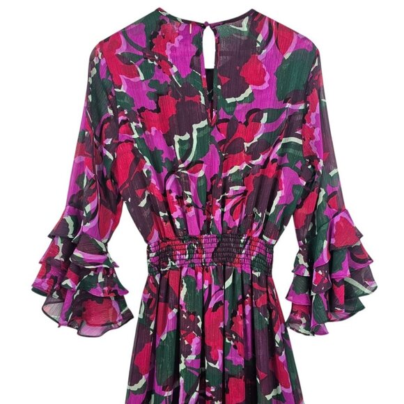 Misa Womens M Floral Ruffle Sleeve Gordana Midi Dress - Picture 7 of 16